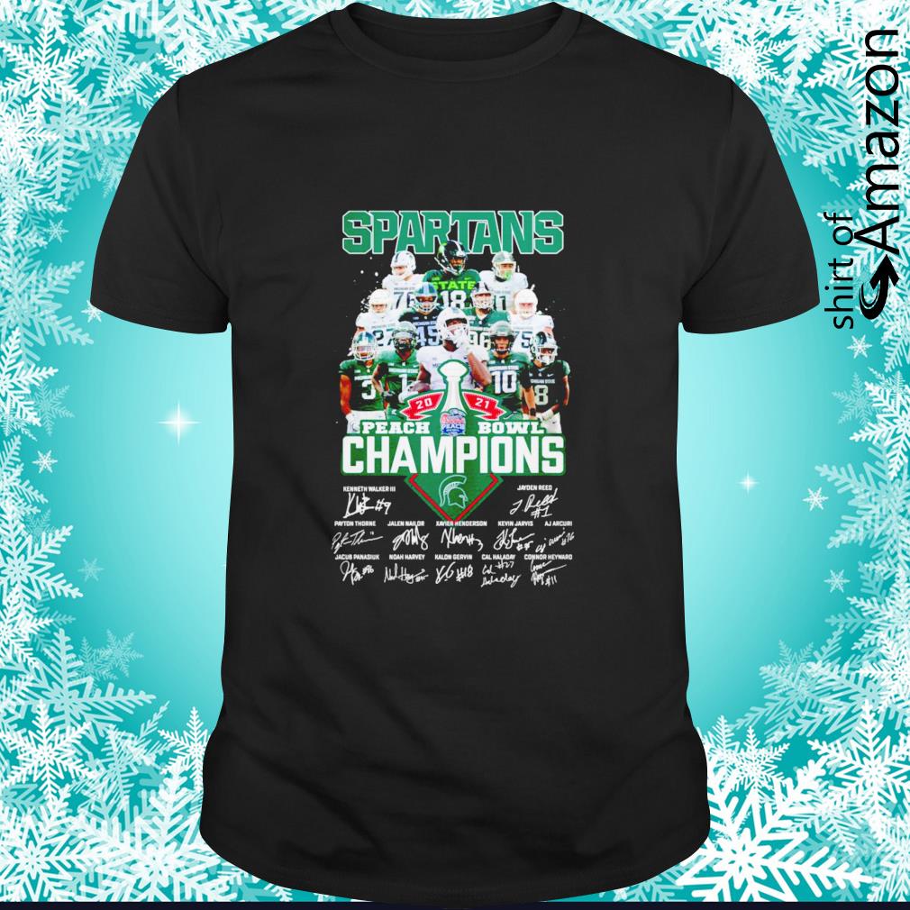 Nice Michigan State Spartans Peach Bowl Champions signature t-shirt