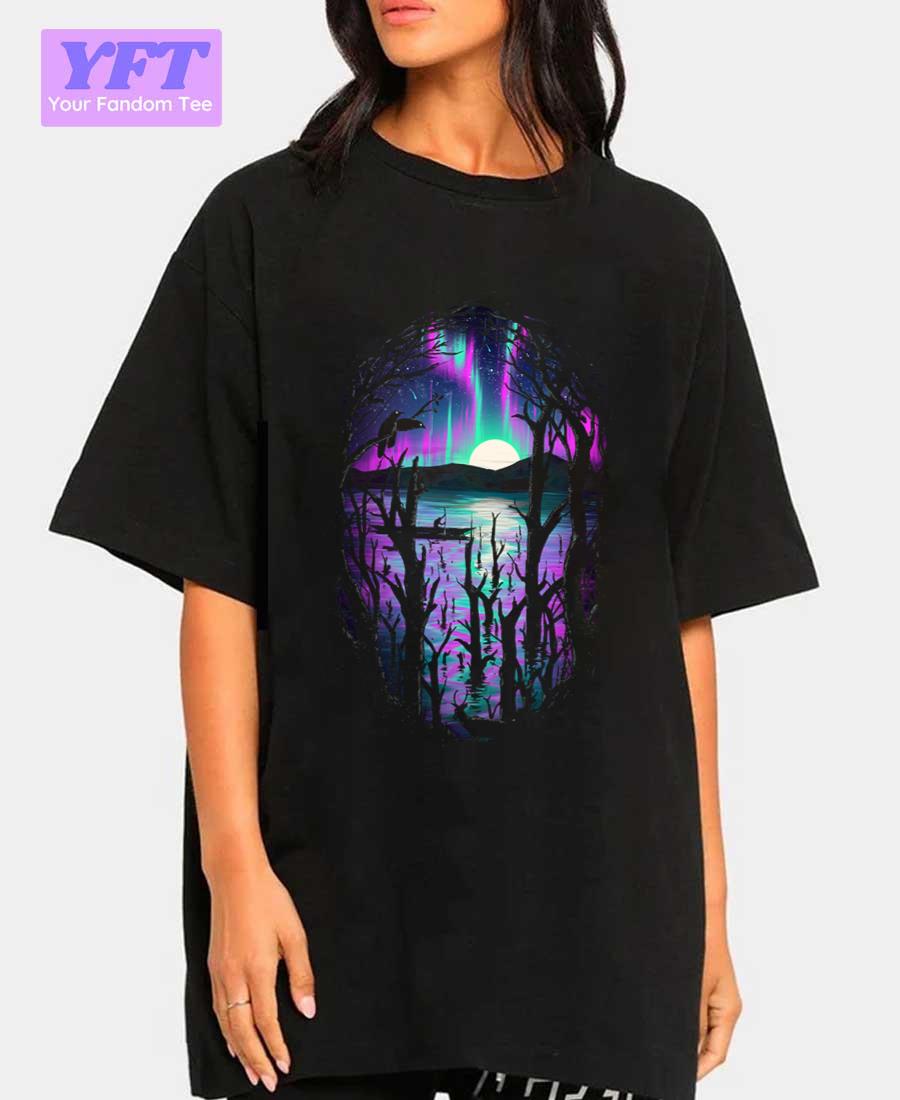 Night With Aurora Design Unisex T-Shirt