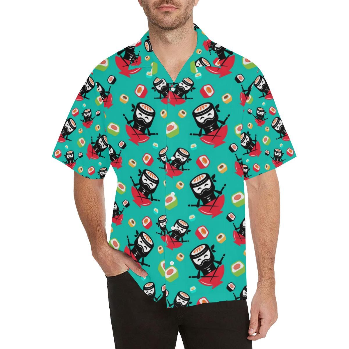 Ninja Sushi Pattern Men’s All Over Print Hawaiian Shirt