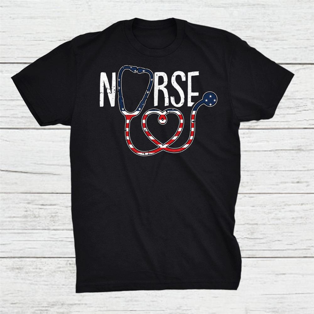 Nurse 4th Of July American Flag Stethoscope Registered Rn Shirt