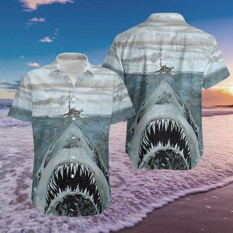 Ocean Shark Jaws Hawaiian Aloha Shirts #1210L