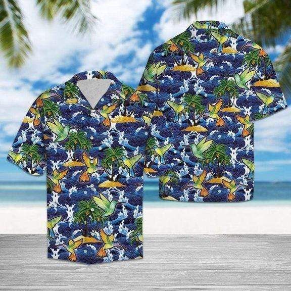 Ocean Waves Hummingbird tropical Vibe Hawaiian Aloha Shirts #dh