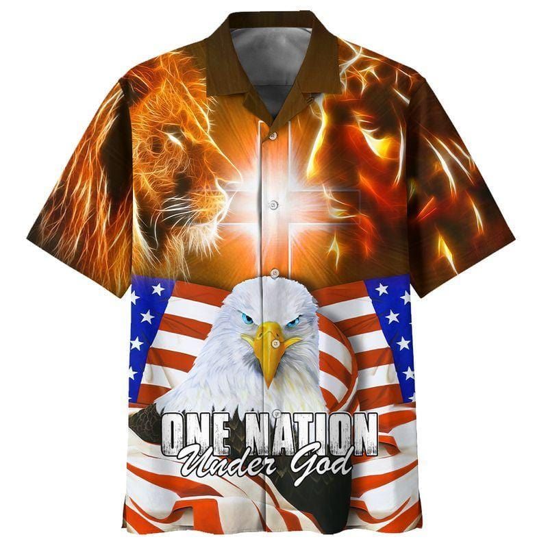 One Nation Under God Lion Eagle Jesus Aloha Hawaiian Shirts #KV