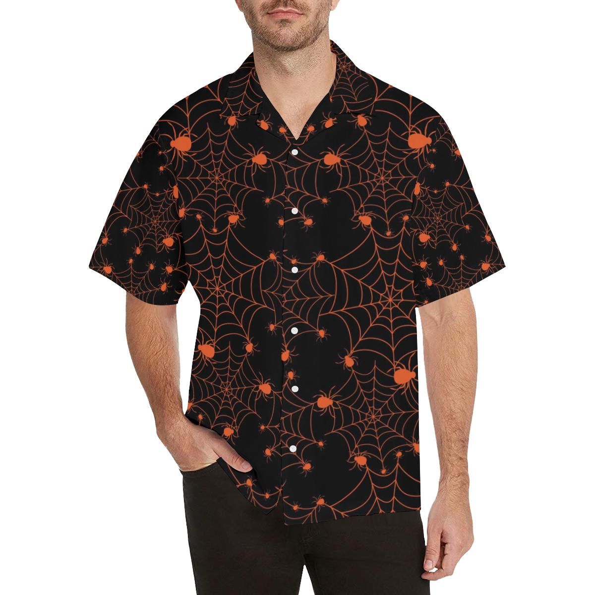 Orange Cobweb Spider Web Pattern Men’s All Over Print Hawaiian Shirt