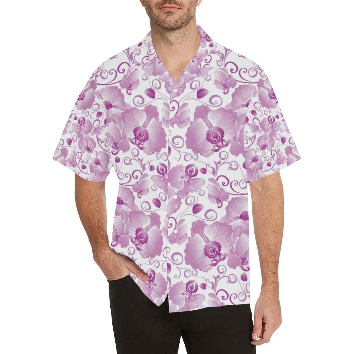Orchid Pattern Men’s All Over Print Hawaiian Shirt