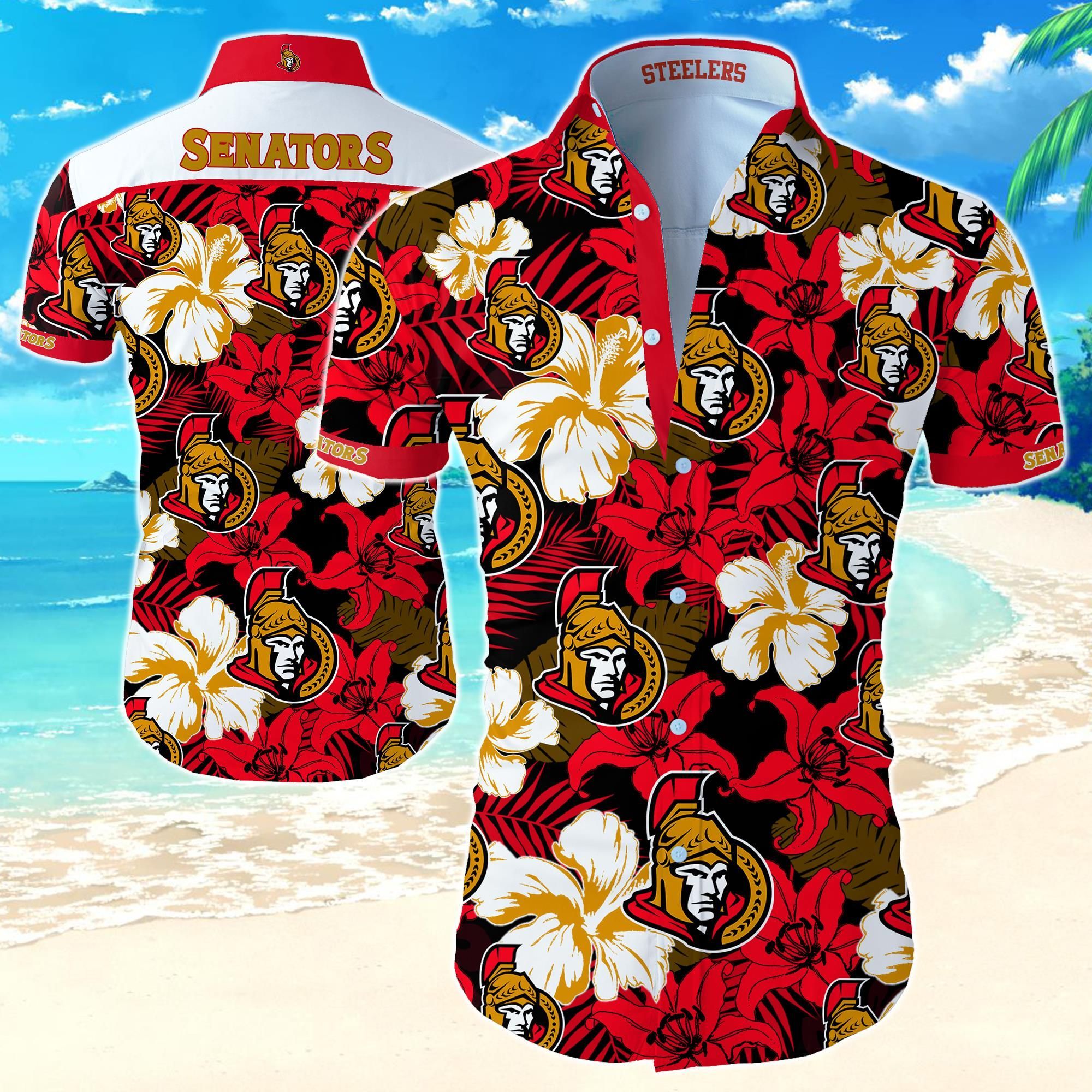 Ottawa Senators Hawaiian Shirt Summer Button Up Shirt For Men Beach Wear Short Sleeve Hawaii Shirt