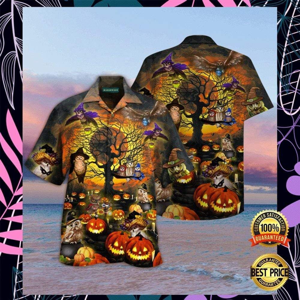 Owl Halloween Pumpkin Hawaiian Aloha Shirts
