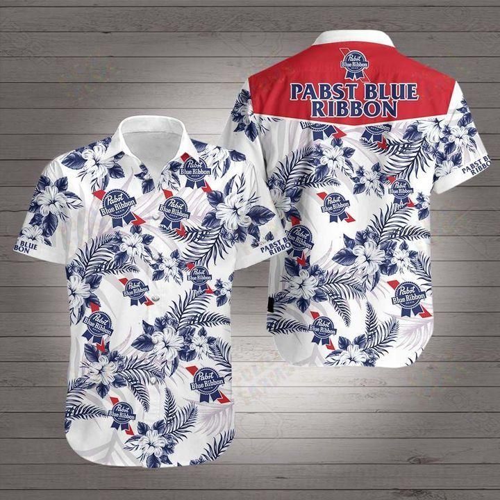 Pabst blue ribbon Hawaiian Shirt White Men Women Beach Wear Short Sleeve Hawaii Shirt