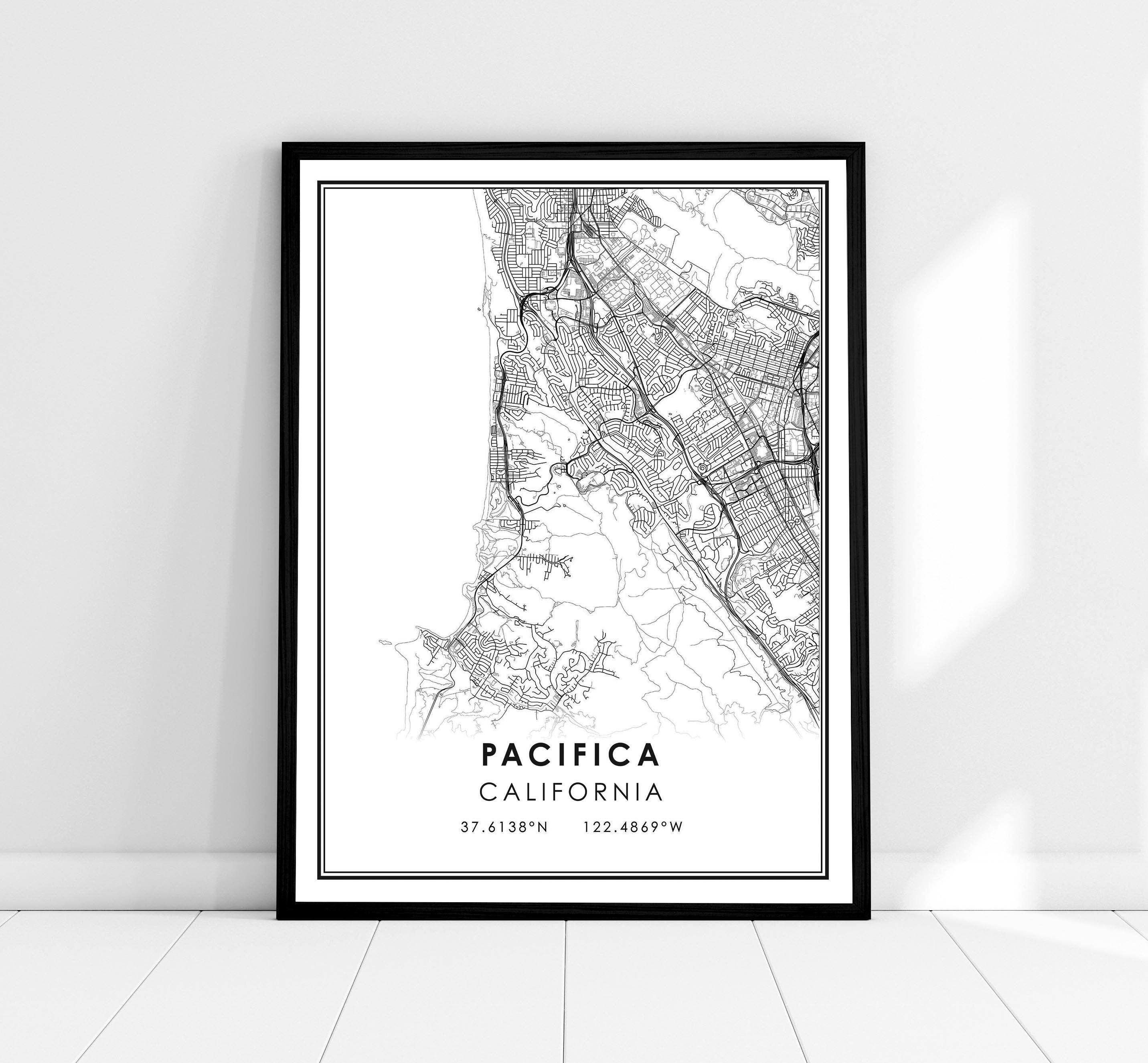Pacifica map print poster canvas  California map print poster canvas  Pacifica city map print poster canvas