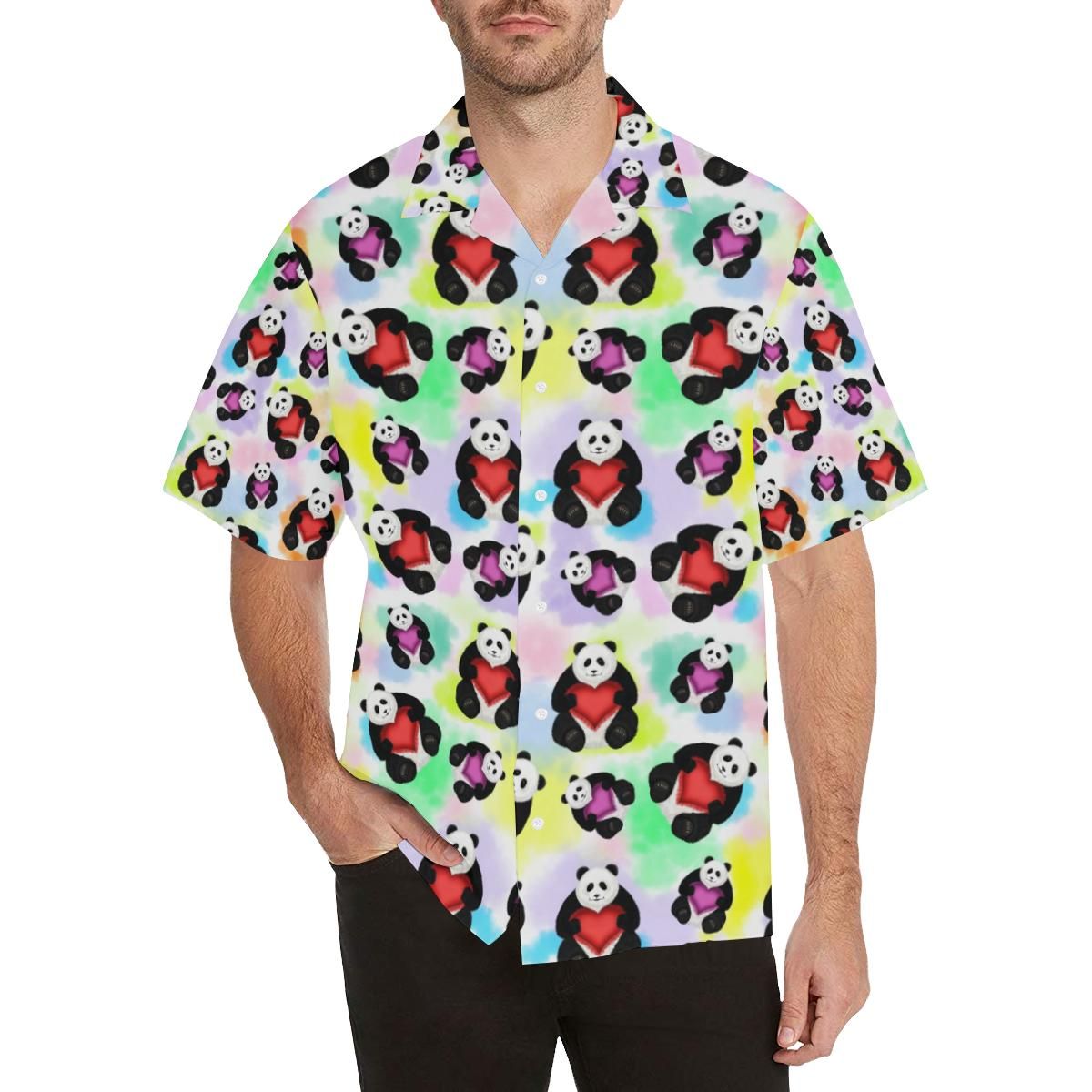 Panda Cute Heart Pattern Men’s All Over Print Hawaiian Shirt