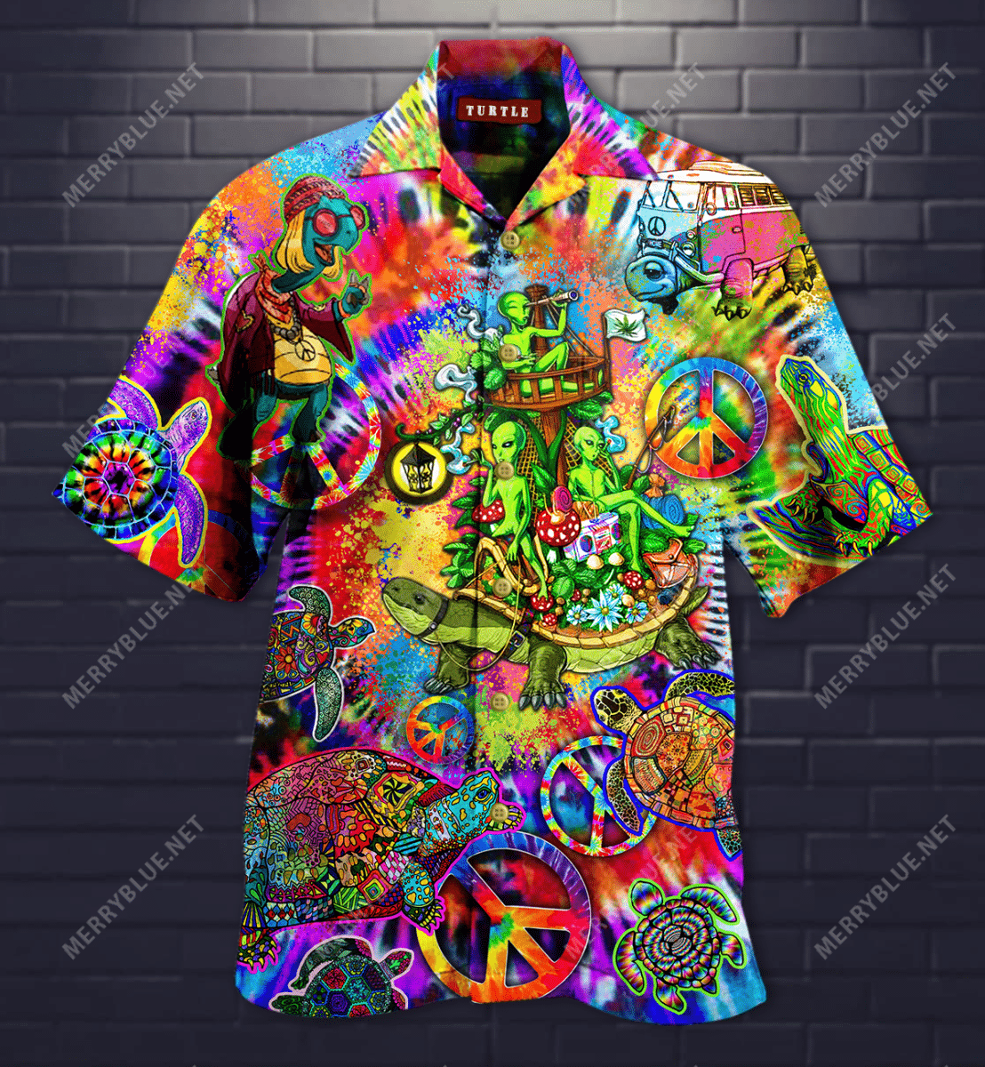 Peace Love Turtle Hippie Hawaiian Shirt