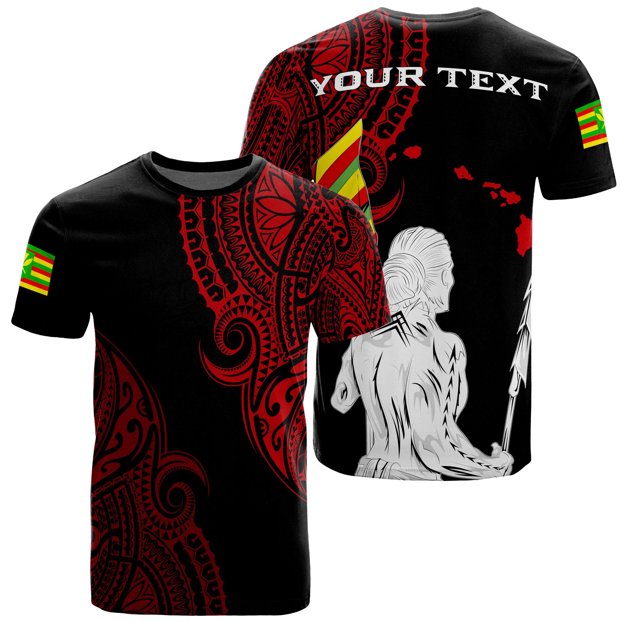 Personalized – Hawaii Kanaka Map Polynesian Warrior Ikaika Unisex T-shirt – William Style – Red – Ah – J6 Big And Tall Hawaiian Shirts