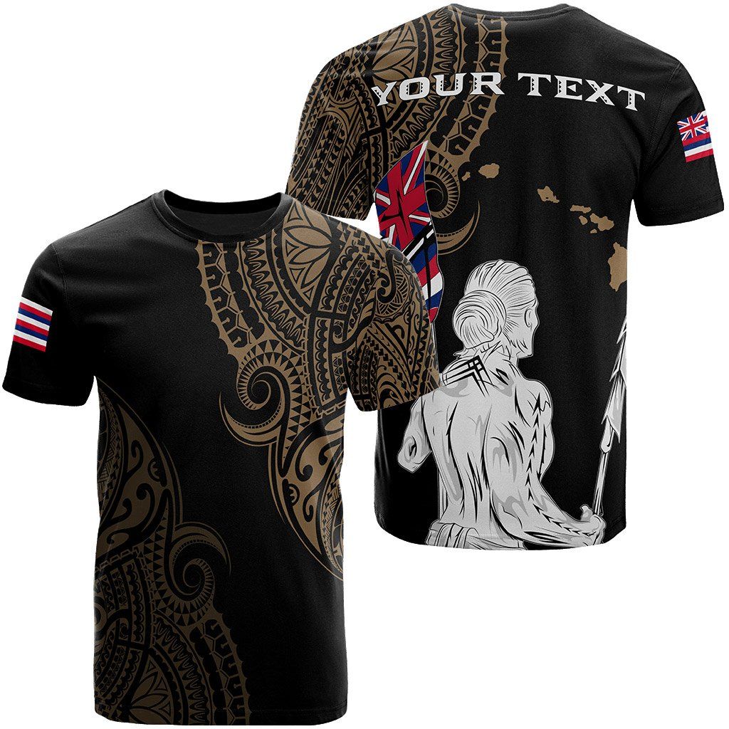 Personalized – Hawaii Map Polynesian Warrior Ikaika Unisex T-shirt – William Style – Gold – Ah – J6 Big And Tall Hawaiian Shirts