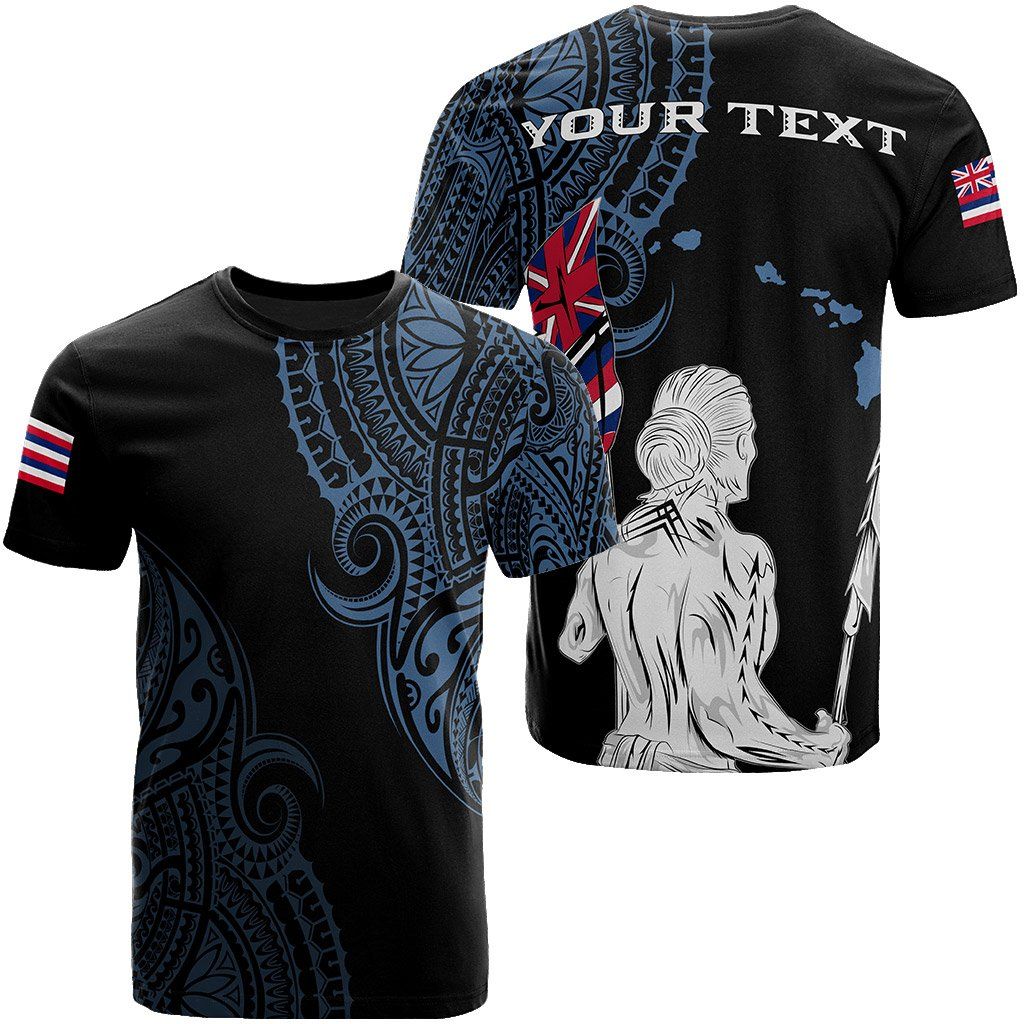 Personalized – Hawaii Map Polynesian Warrior Ikaika Unisex T-shirt – William Style – Pastel Blue – Ah – J6 Big And Tall Hawaiian Shirts