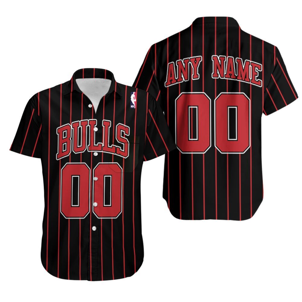 Personalized Chicago Bulls Any Name 00 90s Throwback Red Striped Black Jersey Inspired Hawaiian Shirt