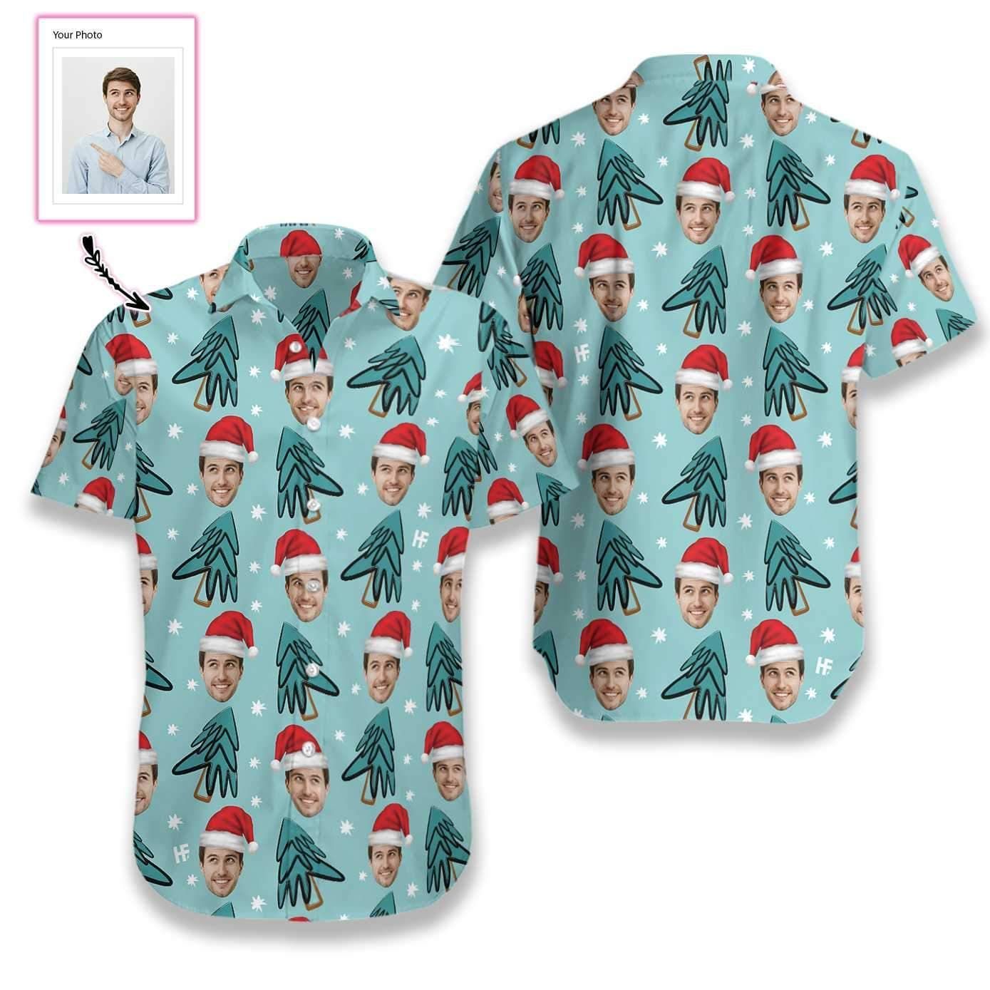 Personalized Custom Face Christmas Tree Hawaiian Aloha Shirts #H