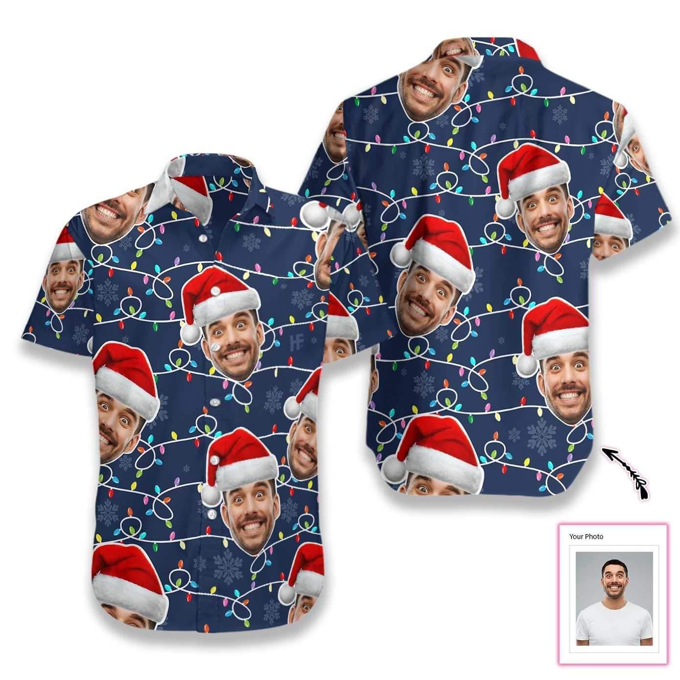 Personalized Funny Custom Face Christmas Pattern Hawaiian Aloha Shirts #H