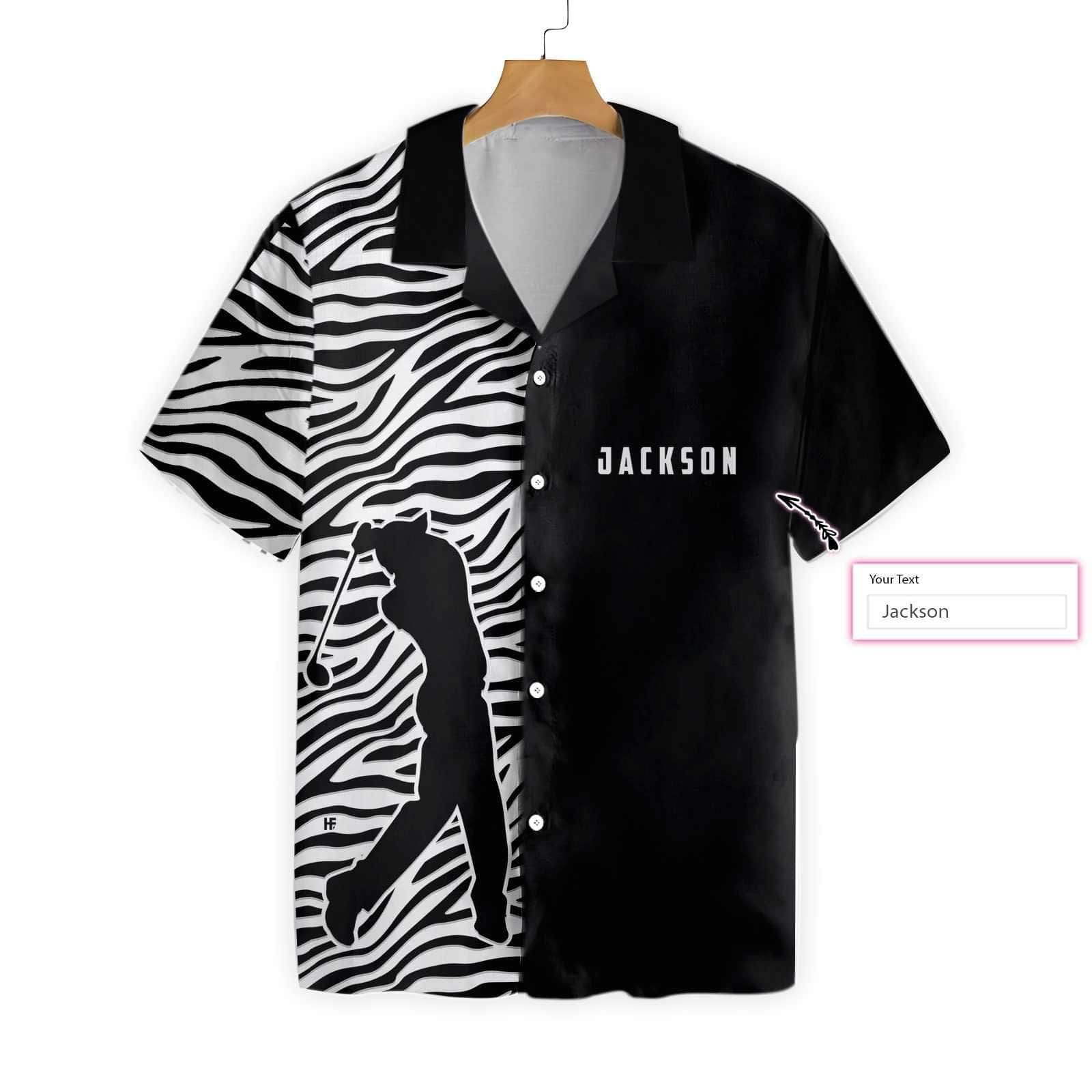 Personalized Golfer Zebra Pattern Golf Hawaiian Aloha Shirts Custom Name #DH