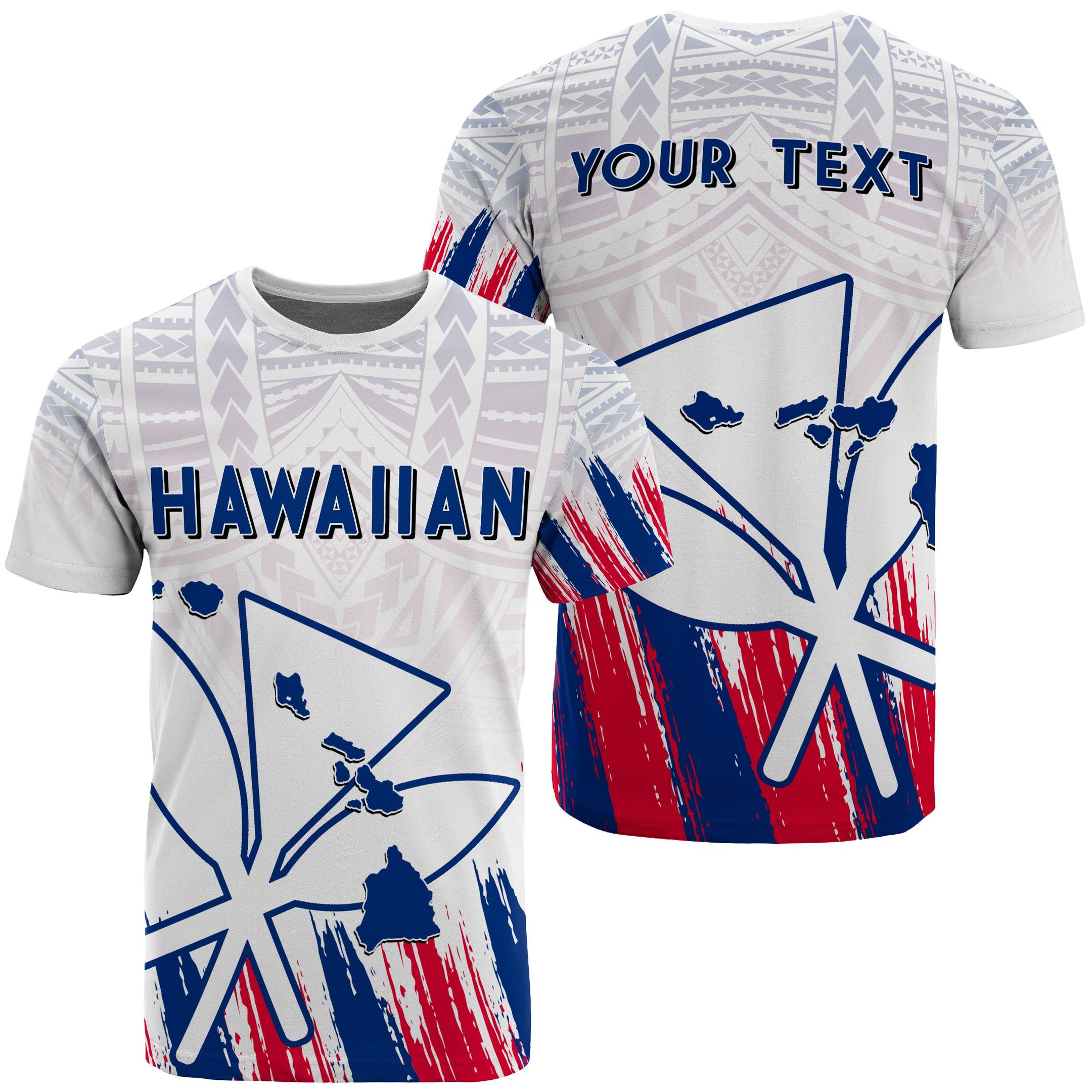 (personalized) Hawaiian Map Kanaka Flag Brush T-shirt White – Throne Style – Ah – Jr Big And Tall Hawaiian Shirts