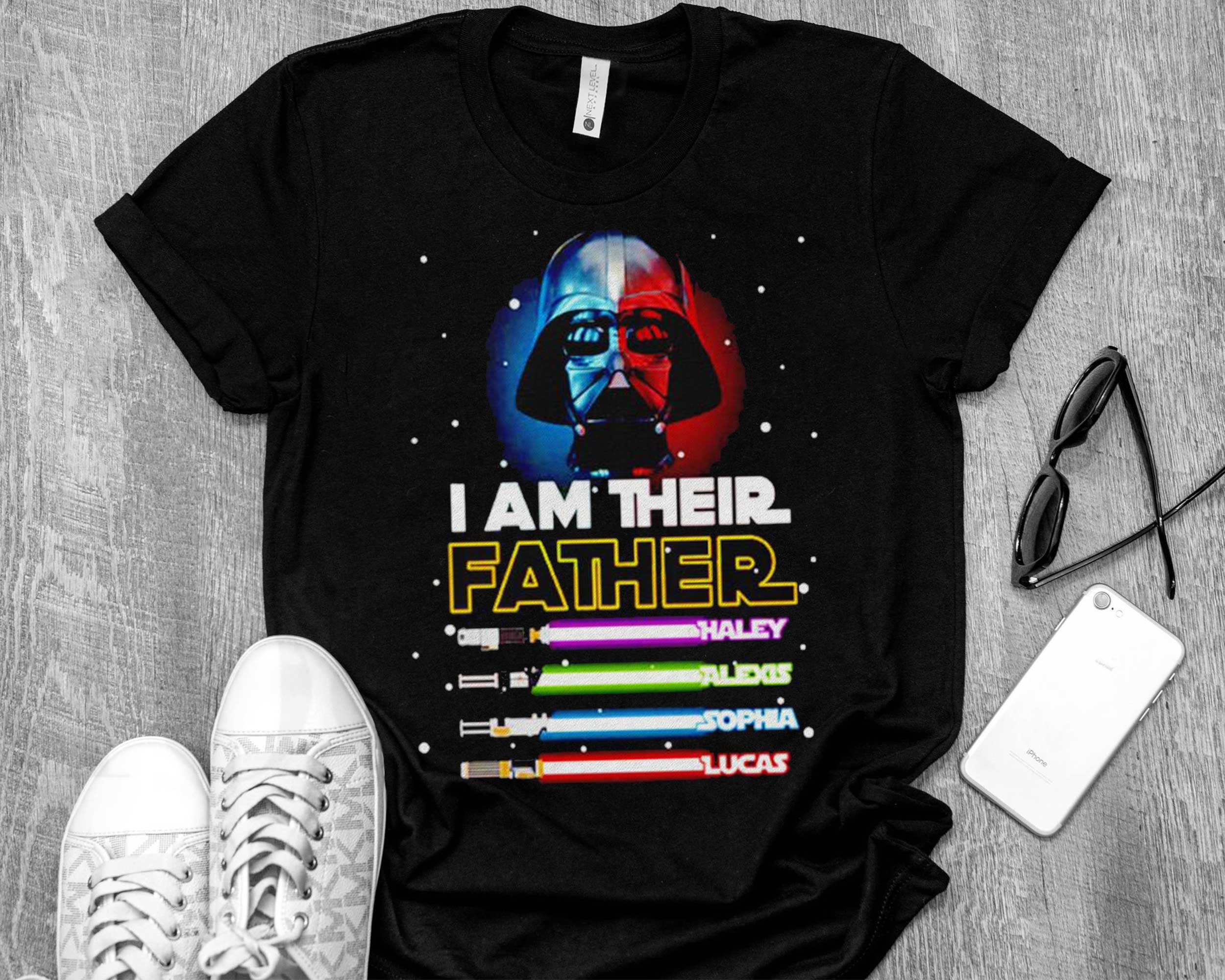 Personalized I Am Their Father T-Shirt, Custom Kids Name Shirt for Dad, Father’s Day Gift, Starwars Dad Shirt, Light Saber Gift
