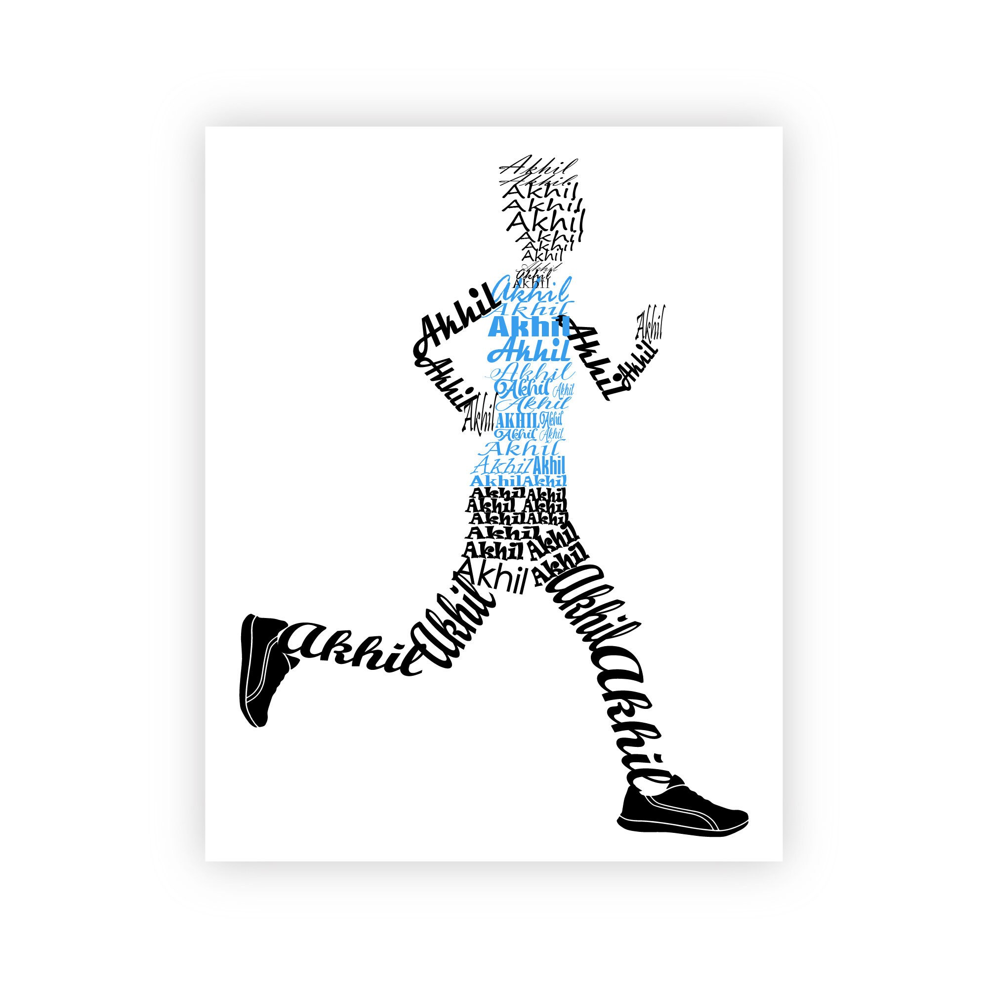 Personalized Male Runner, Jogger Word Art, Marathon Runner Gift, Running Man Poster, Track Coach Gift, Athlete Gift, Sports Gift for Runner