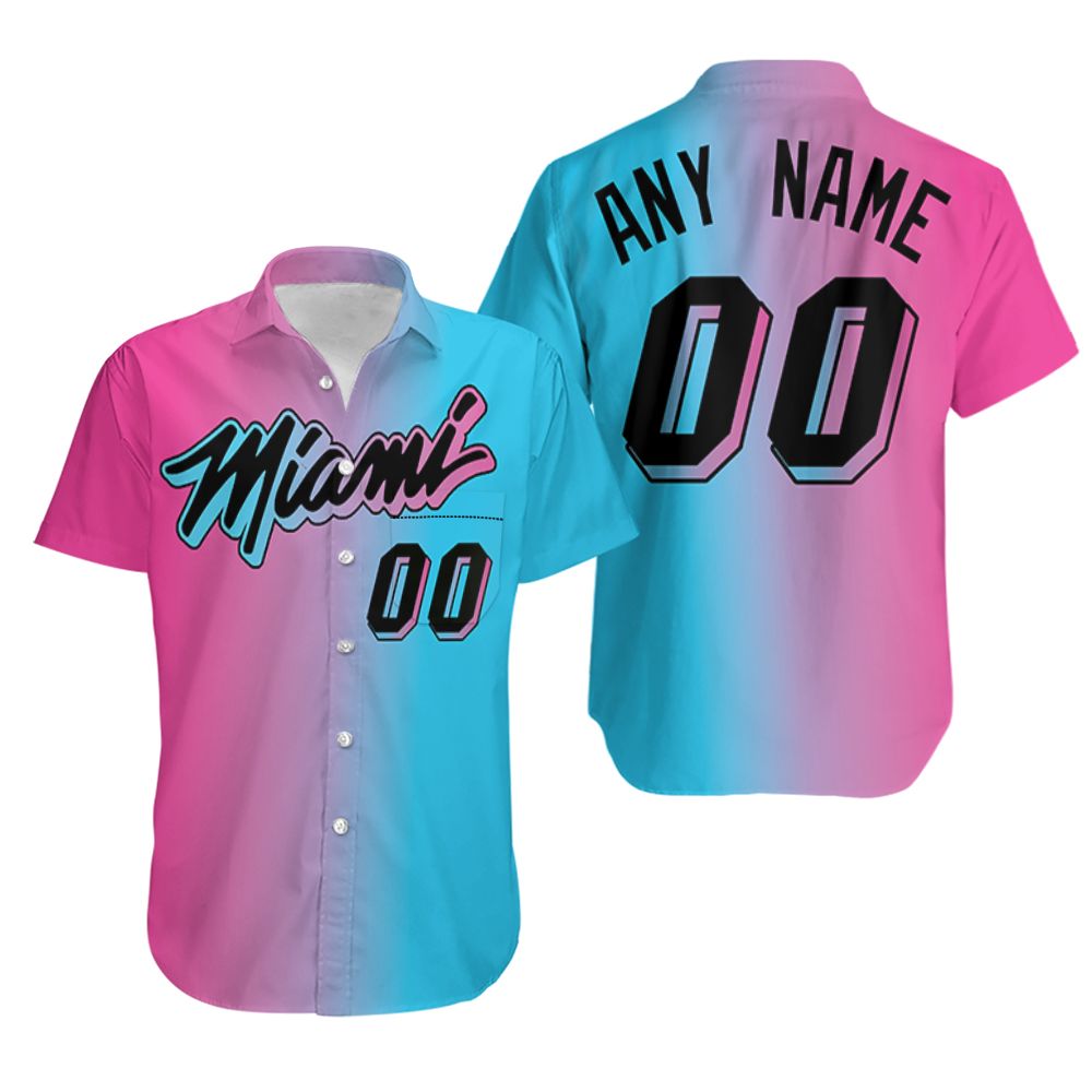 Personalized Miami Heat Any Name 00 Nba 2020 City Edition Split Pink Blue Jersey Inspired Style Hawaiian Shirt