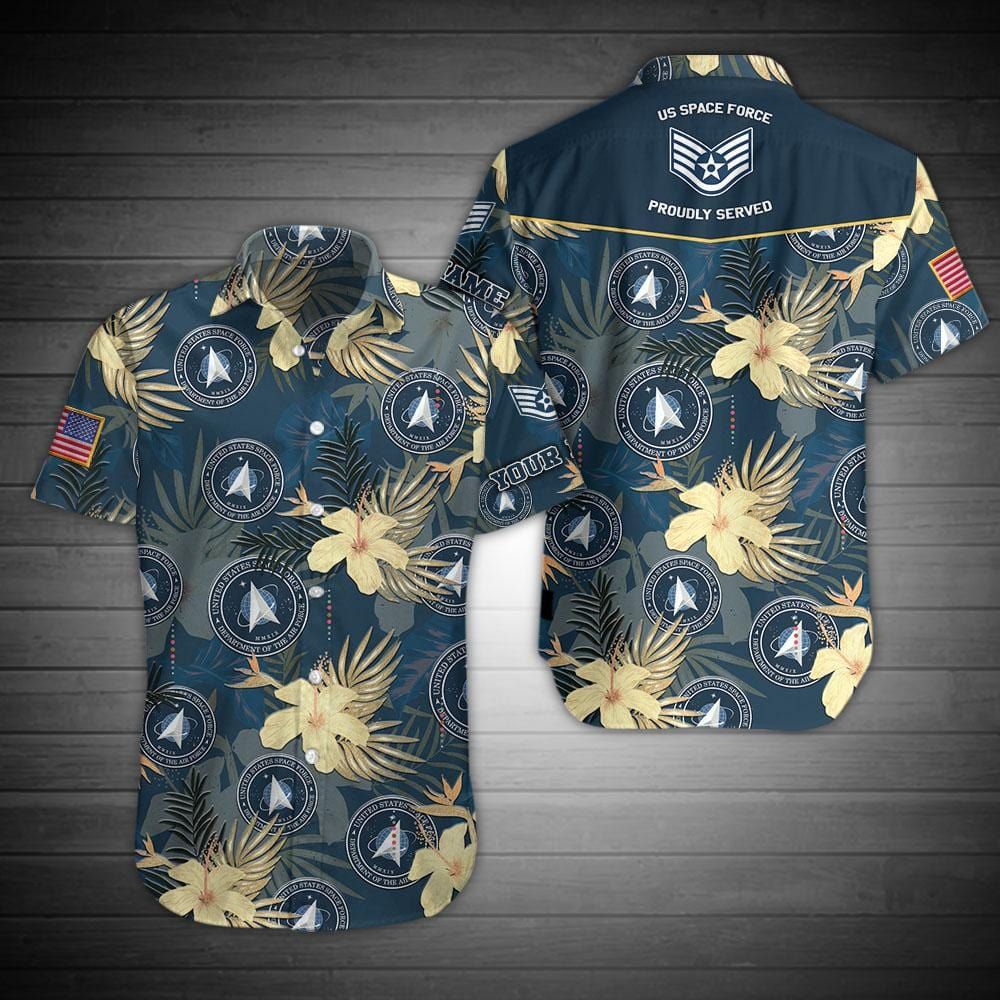 Personalized Name And Rank Proudly Served US Space Force Unisex Hawaiian Shirts