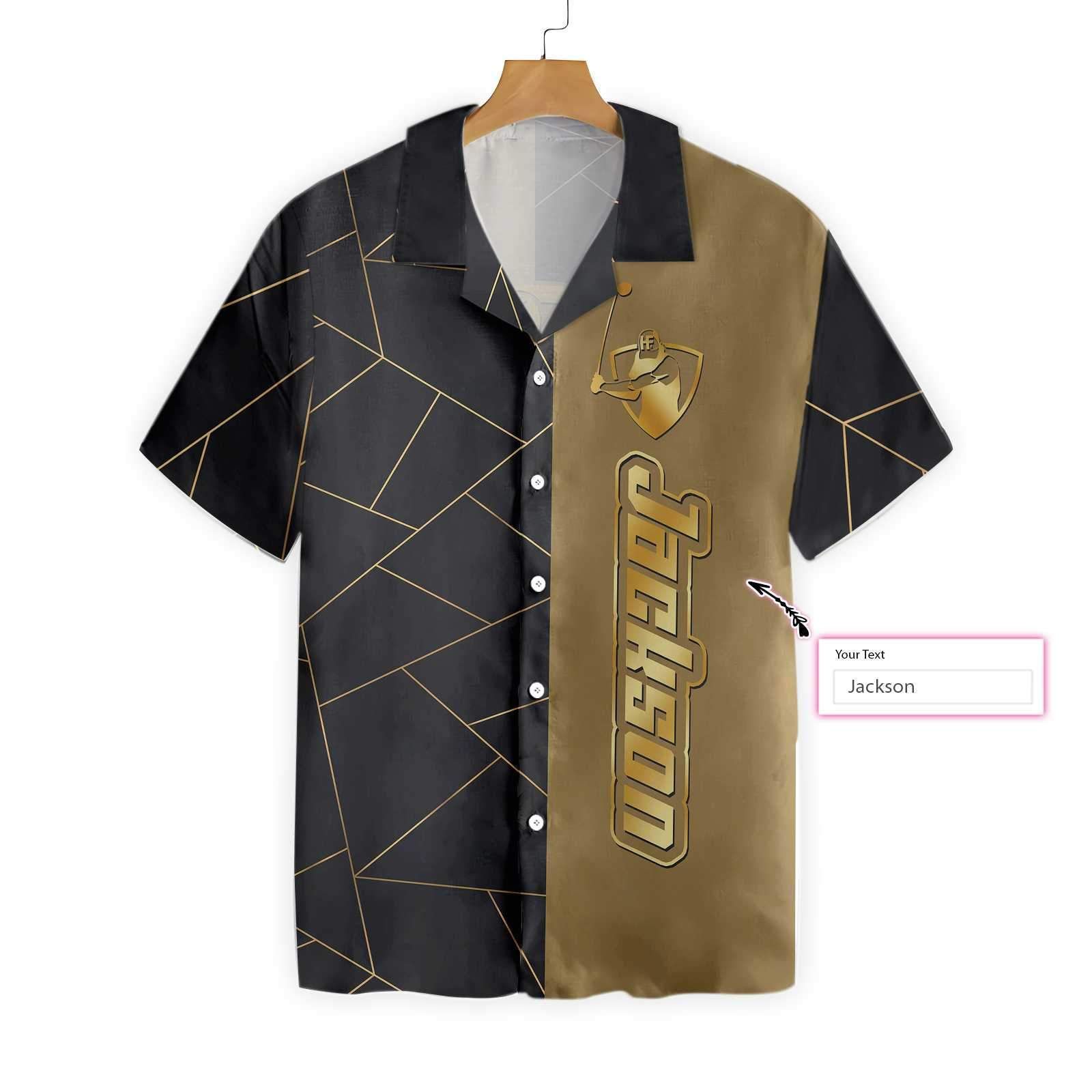 Personalized Name Golden Lines Golf Hawaiian Aloha Shirts #DH