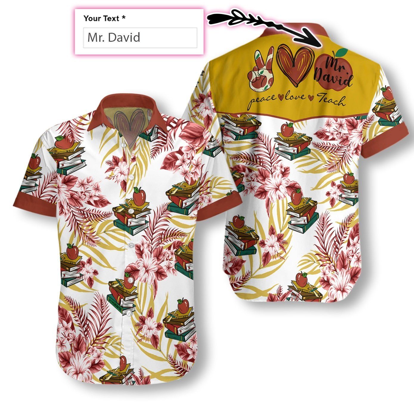 Personalized Name Peace Love Teach Teacher Ez06 1008 Custom Hawaiian Shirt Big And Tall Hawaiian Shirts
