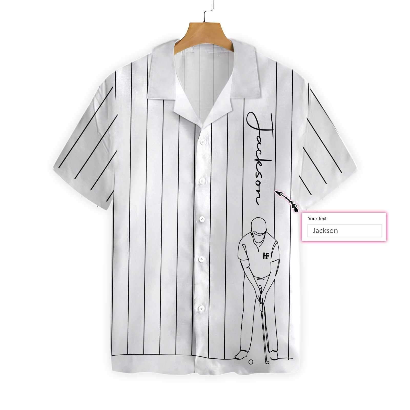 Personalized One Line Drawing Golfer White Hawaiian Aloha Shirts #dh Big And Tall Hawaiian Shirts
