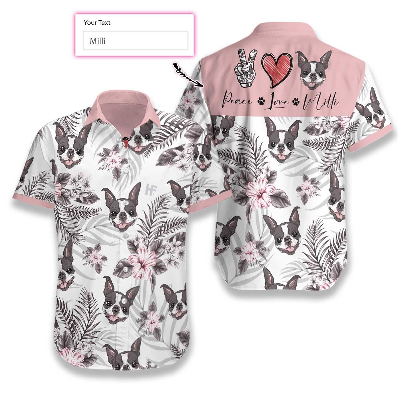 Personalized Peace Love Boston Terrier Ez03 2611 Custom Hawaiian Shirt Big And Tall Hawaiian Shirts