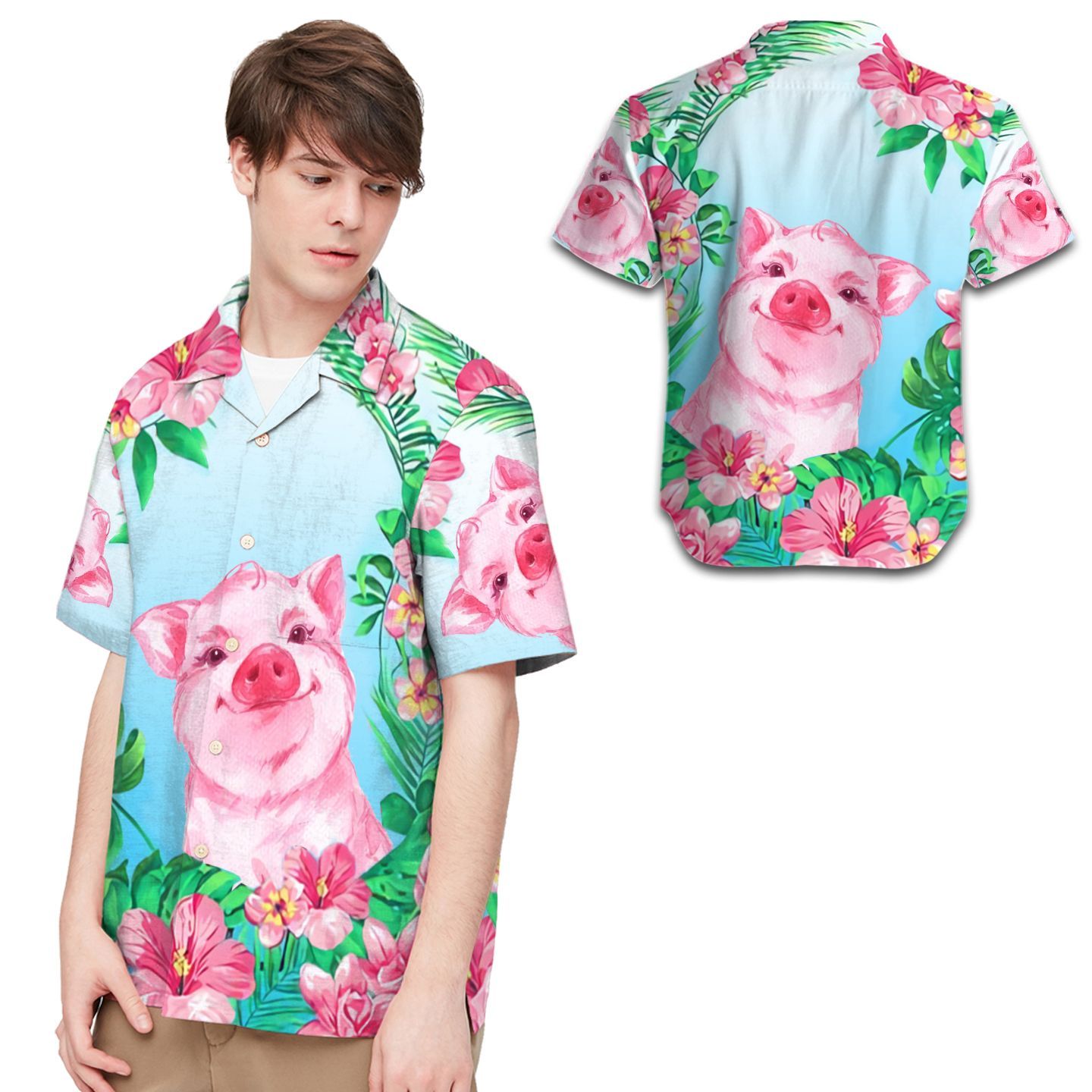 Pig Tropical Floral Men Hawaiian Shirt For Pig Lovers