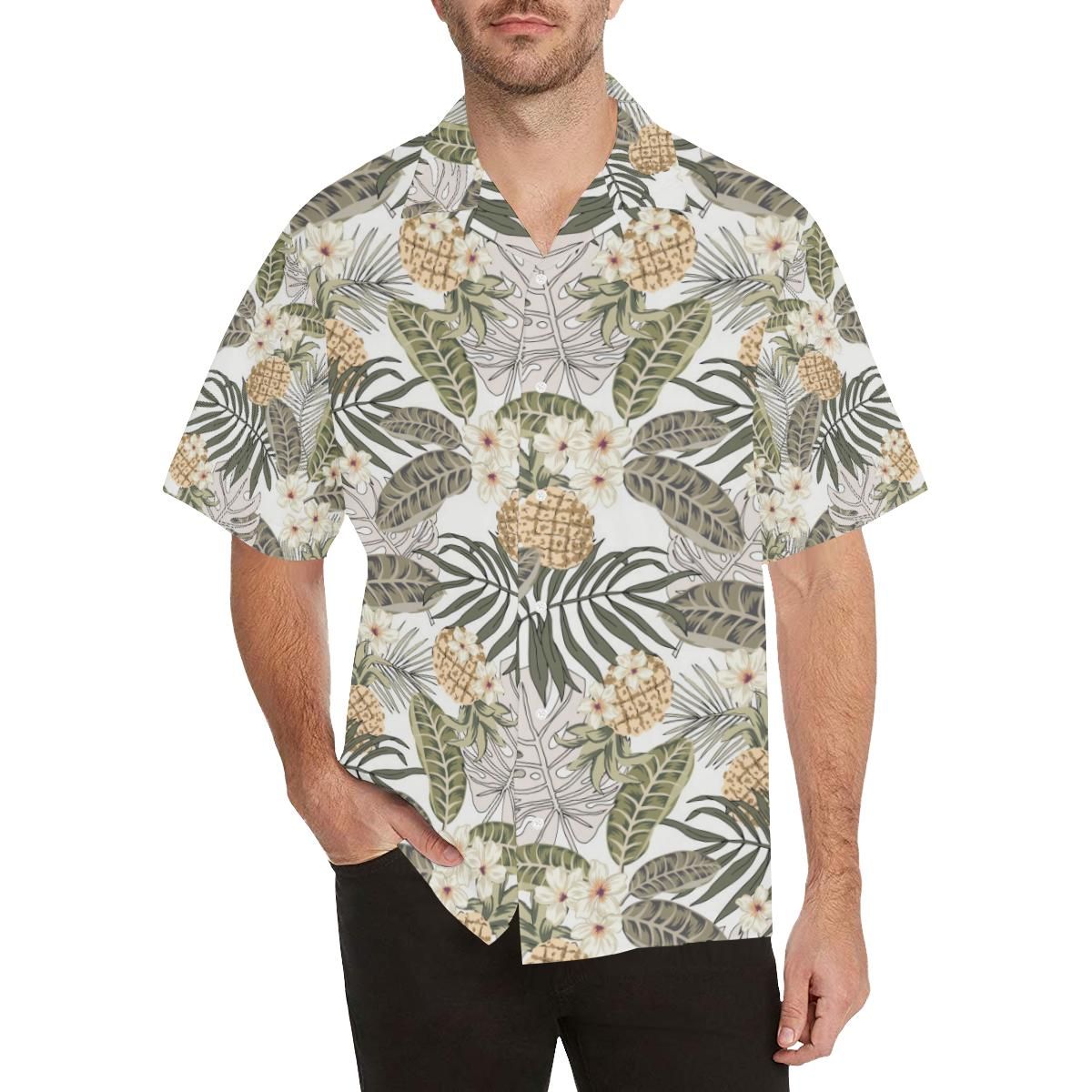 Pineapple Leave Flower Pattern Men’s All Over Print Hawaiian Shirt