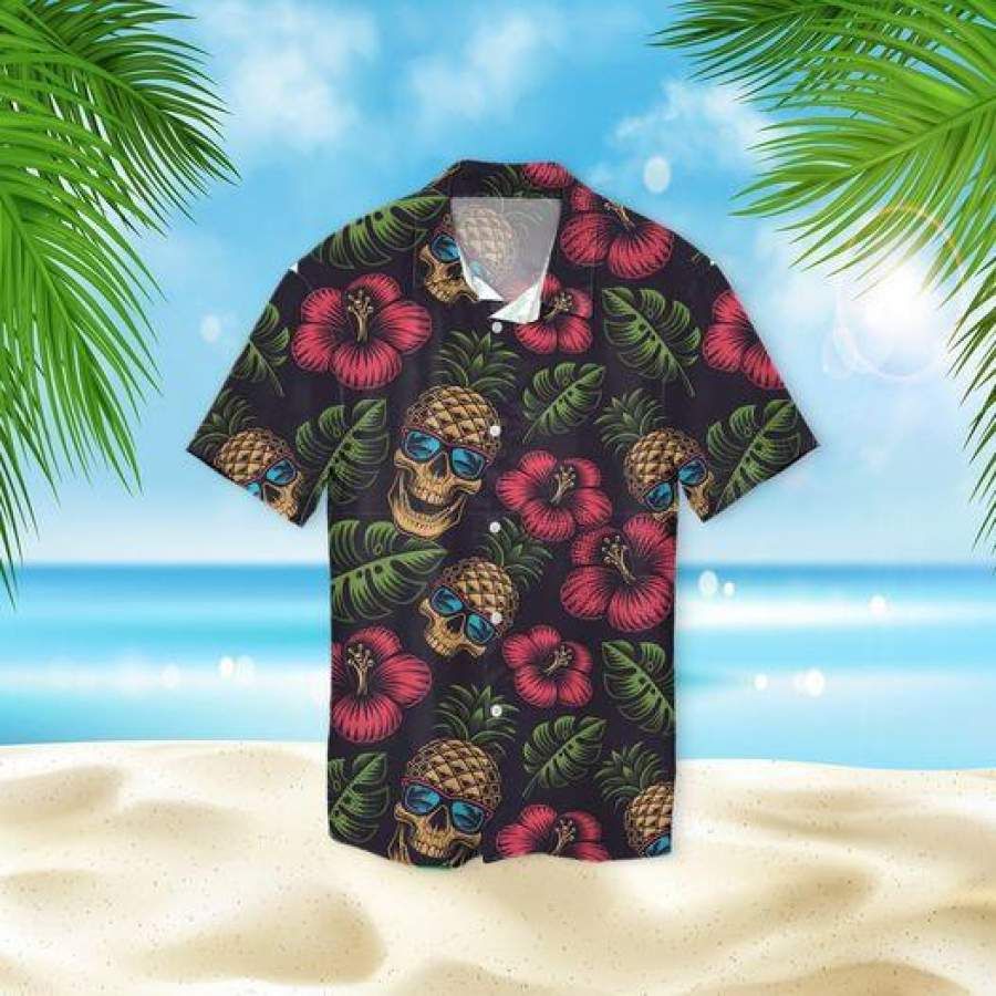 Pineapple Skull Hibiscus Hawaiian Aloha Shirts