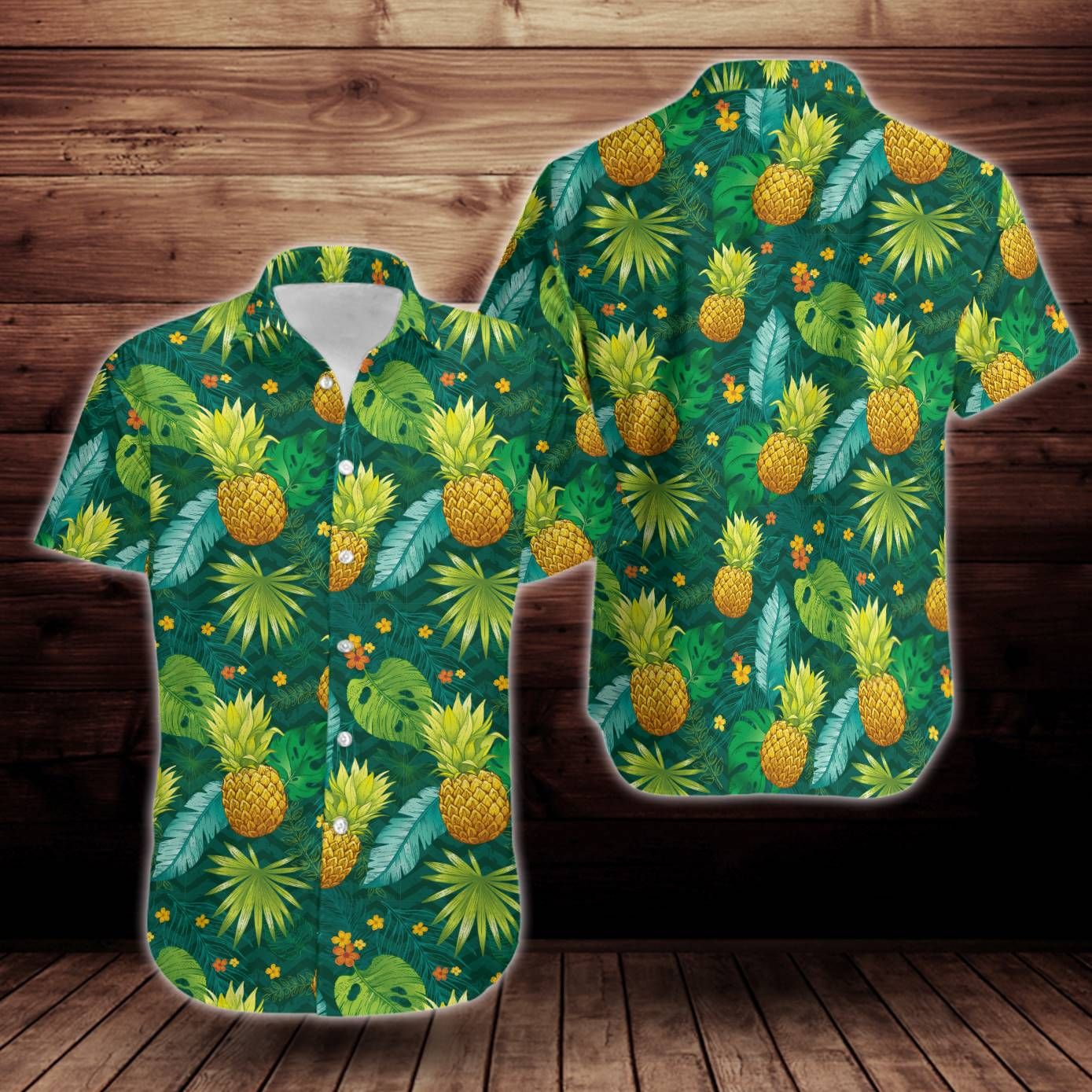 Pineapple Tropical Pattern Print Design Flower Short Sleeve Hawaiian Shirt Big And Tall Hawaiian Shirts