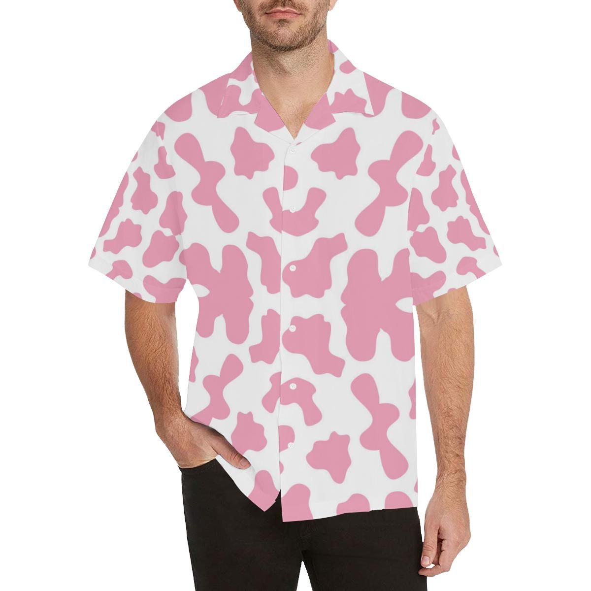 Pink Cow Skin Pattern Men’s All Over Print Hawaiian Shirt