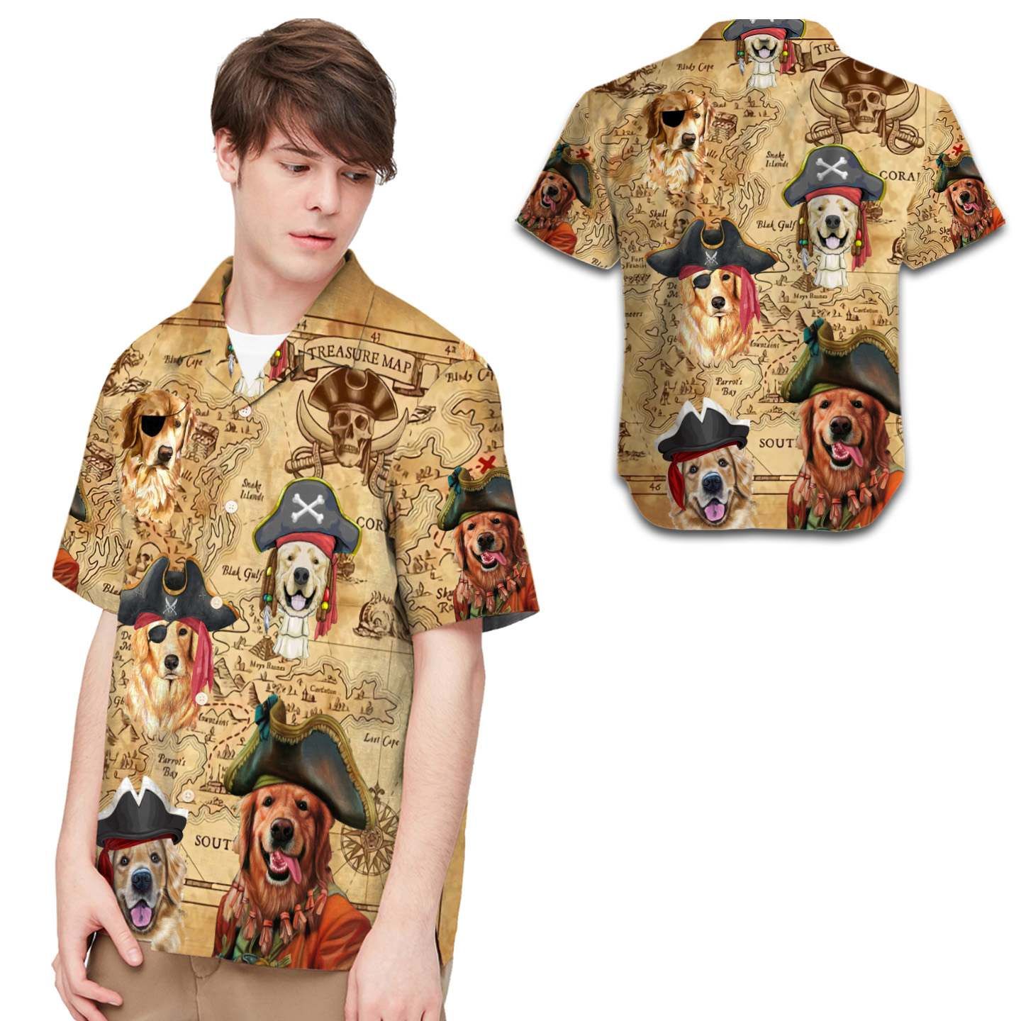 Pirate Golden Retriever Men Hawaiian Shirt For Dog Lovers