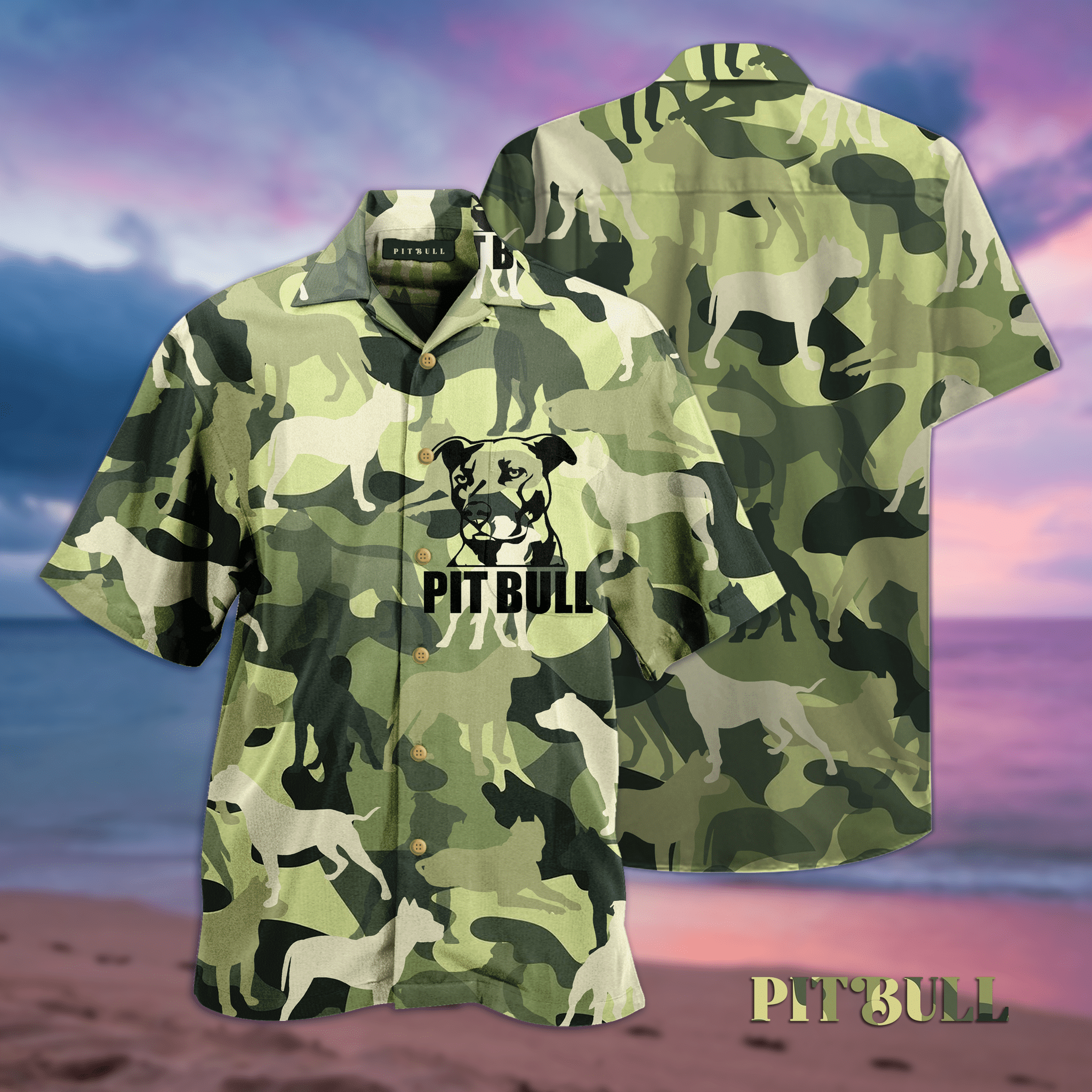 Pitbull Camo Dog Army Hawaiian Aloha Shirts