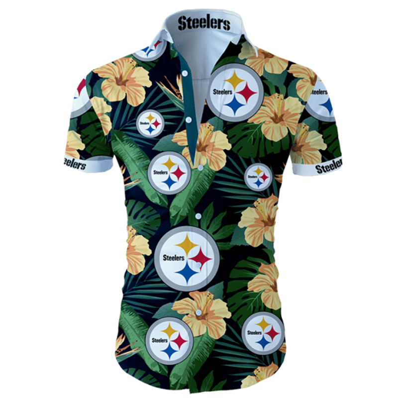 Pittsburgh Steelers Hawaiian Shirt Tropical Flower Short Sleeve Slim Fit Body