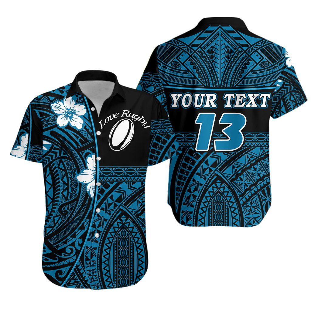 polynesian Rugby Hawaiian Shirt Love Blue – Custom Text And Number K13 Big And Tall Hawaiian Shirts