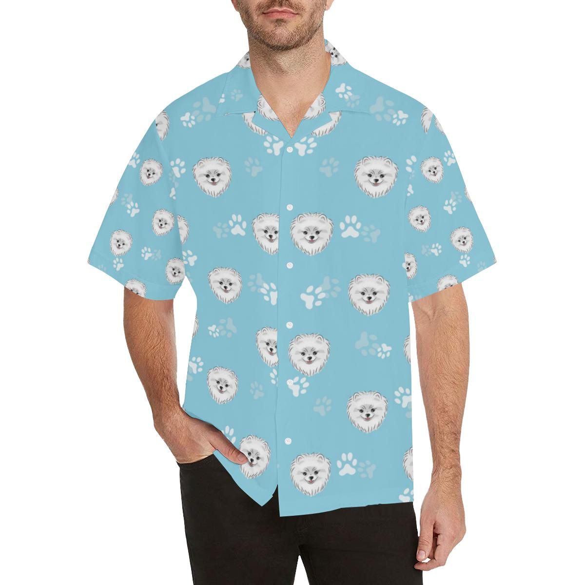 Pomeranian Pattern Blue Background Men’s All Over Print Hawaiian Shirt