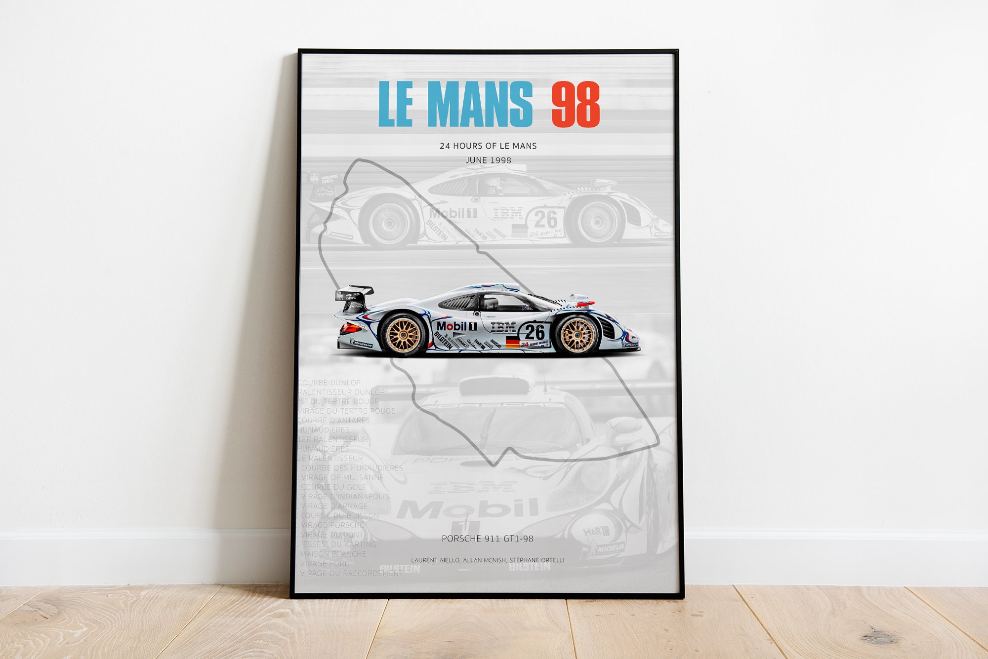 Porsche 911 GT1 Inspired 1998 Le Mans Tribute Poster Wall Art