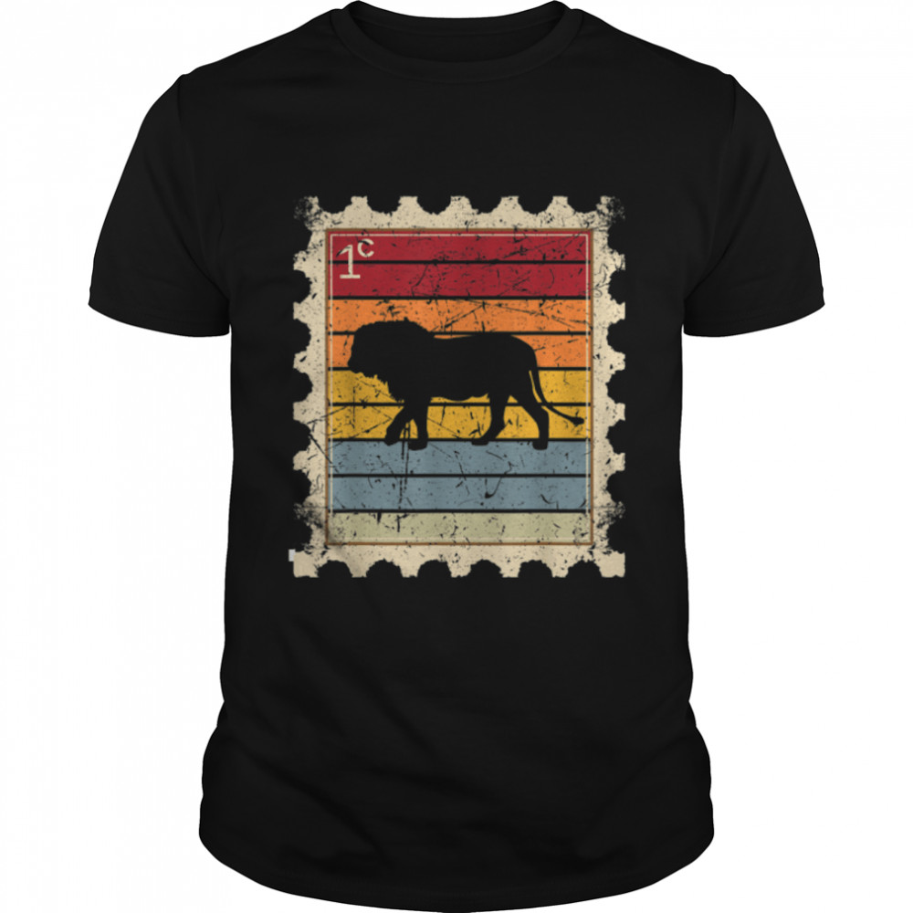 Postage Stamp with a Sunset Lion T-Shirt B0B54TNJCP