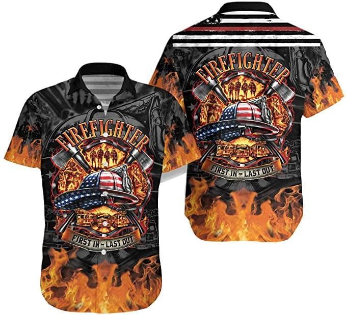 Proud American Firefighter First In Last Out Unisex Hawaiian Aloha Shirts #DH