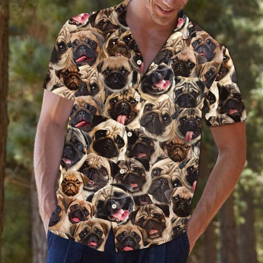 Pug Dog Hawaiian Aloha Shirts #v