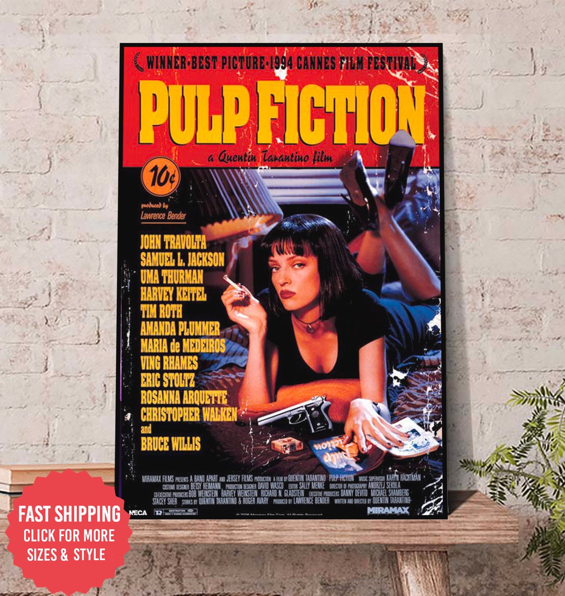Pulp Fiction Canvas Poster, Pulp Fiction 1994 Poster, Vintage Retro Movie Poster Wall Art,