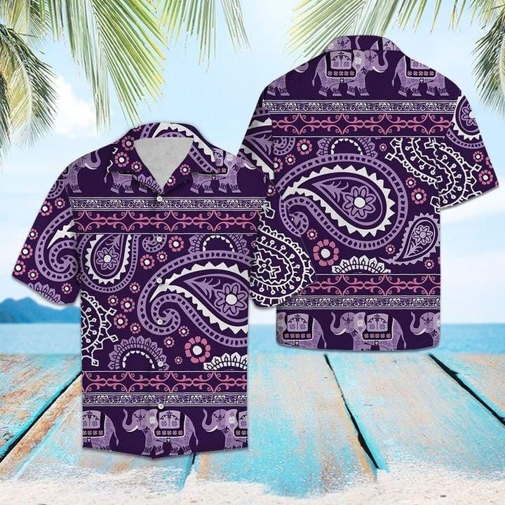 Purple Psychedelic Elephant Hawaiian Aloha Shirts #H