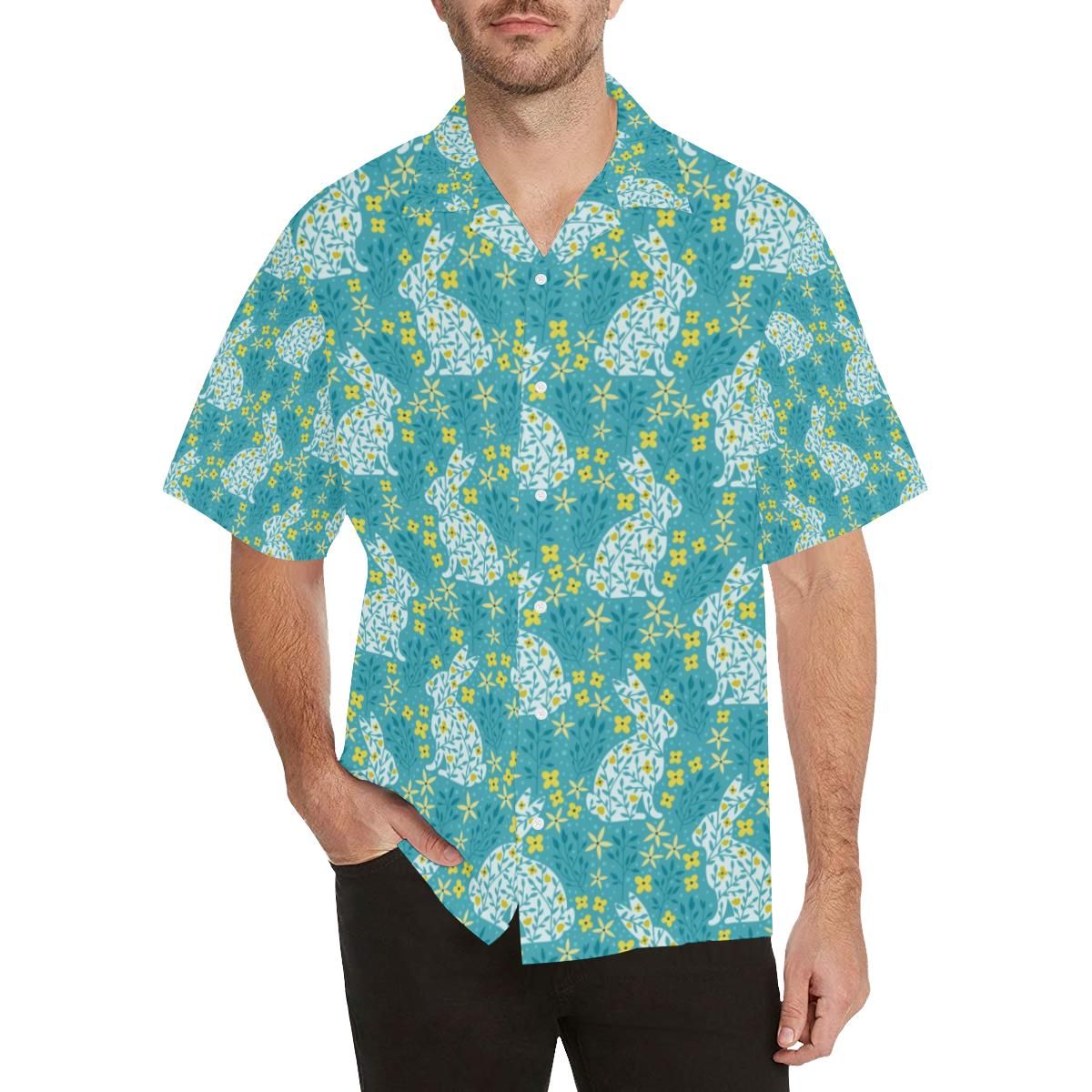 Rabbit Flower Theme Pattern Men’s All Over Print Hawaiian Shirt