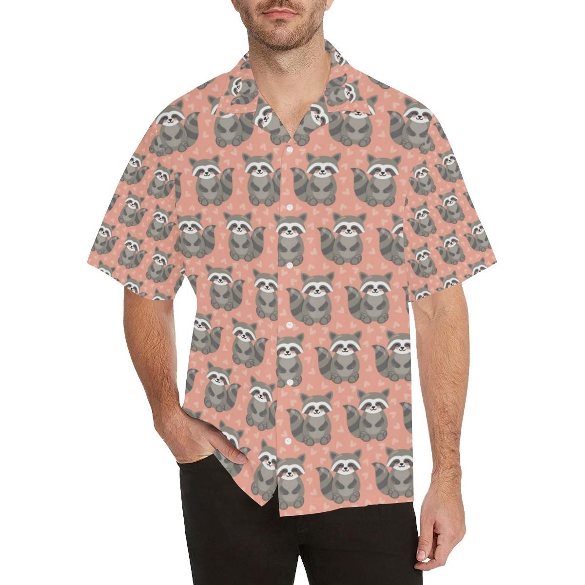Raccoon Heart Pattern Men’s All Over Print Hawaiian Shirt