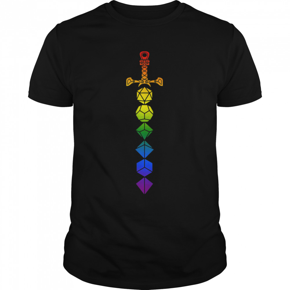 Rainbow D.20 Tshirt, Dungeons Tshirt, LGBT Dice Sword, Pride T-Shirt B0B375DGYH